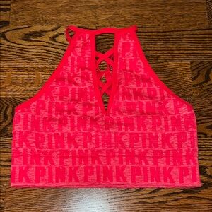 PINK Victoria's Secret Hot Pink Crop Tank Top with Cut Out Style